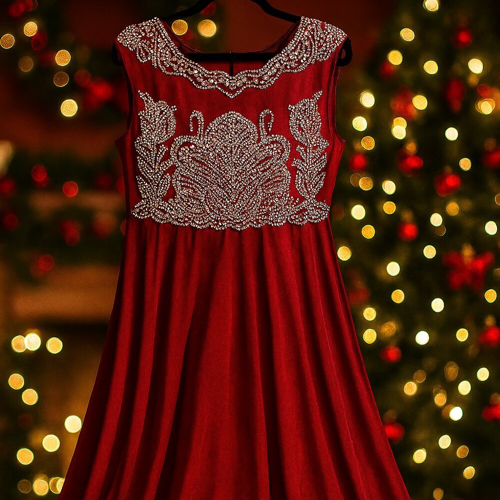 Chic Burgundy Woman’s Long Dress with Gold Detailing - NWOT